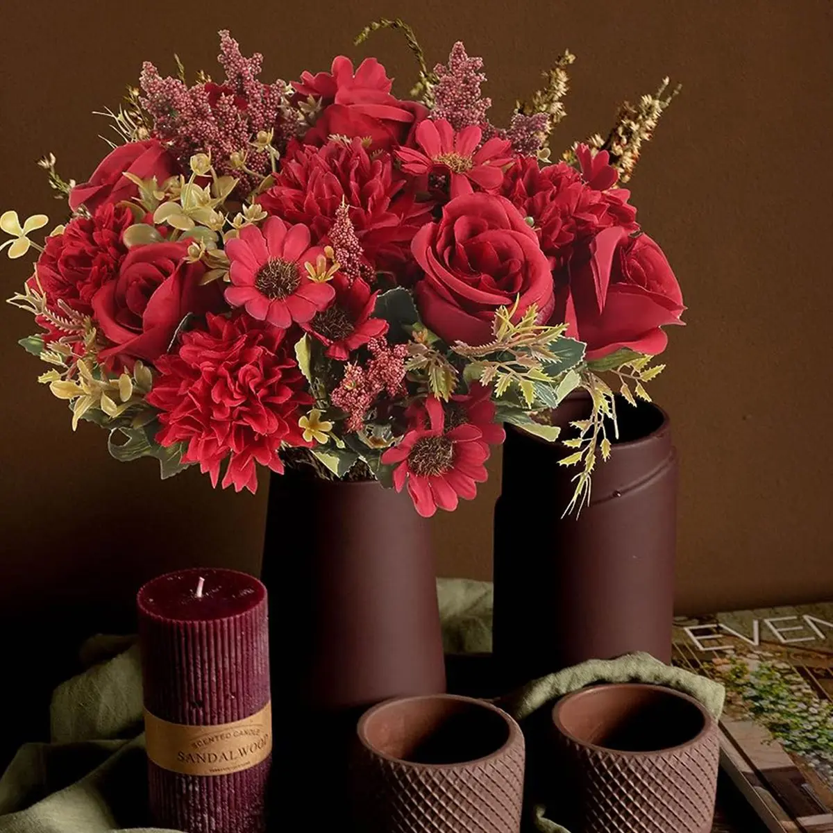 1 stücke Herbst Künstliche Blumen Rose Braut Bouquet Hochzeit Weihnachten Wohnzimmer Tisch Dekoration Für Vase Hause DIY Gefälschte Pflanzen – Detail 3
