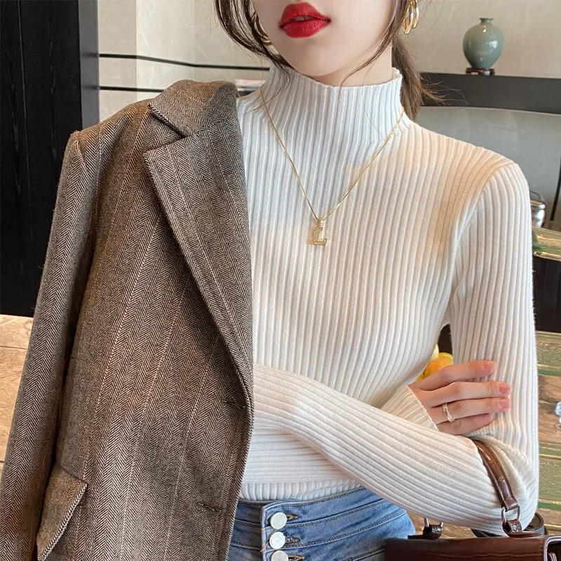 Winter Long Sleeve Mock Neck Knitted Women Sweater Pullover Slim Knit Sweater Women Tops Blusas Mujer De Moda 2024 Blusa J995 - Image 5