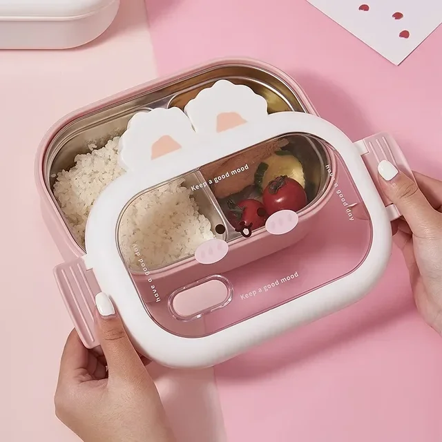 Boîte à déjeuner en forme de lapin mignon, boîte à Bento en acier inoxydable pour enfants et écoliers, boîte à repas scellée, conteneurs alimentaires portables anti-fuite 1