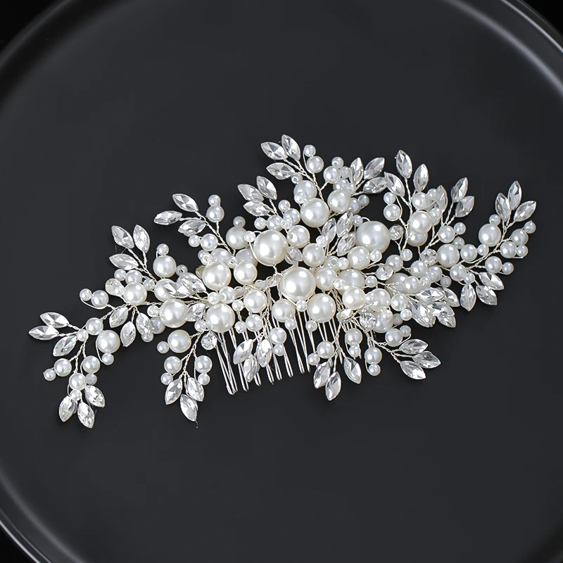 Luxurious Pearl Hair Comb Headband Rhinestone Pearl Bridal Hair Accessories For Women Wedding Tiara Headpiece