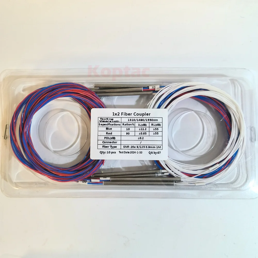 10pcs Customized Ratio Optic FBT Splitter Without Connector Fiber Coupler 1x2 0.9mm 10/90 20/80 30/70 40/60 50/50