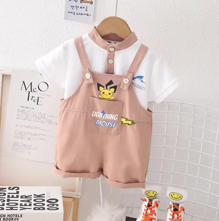 

Toddler Boys Summer Sets Clothing Korean Style print letter short sleeve T-shirts tops cartoon Overalls Baby clothes Boy Outfit