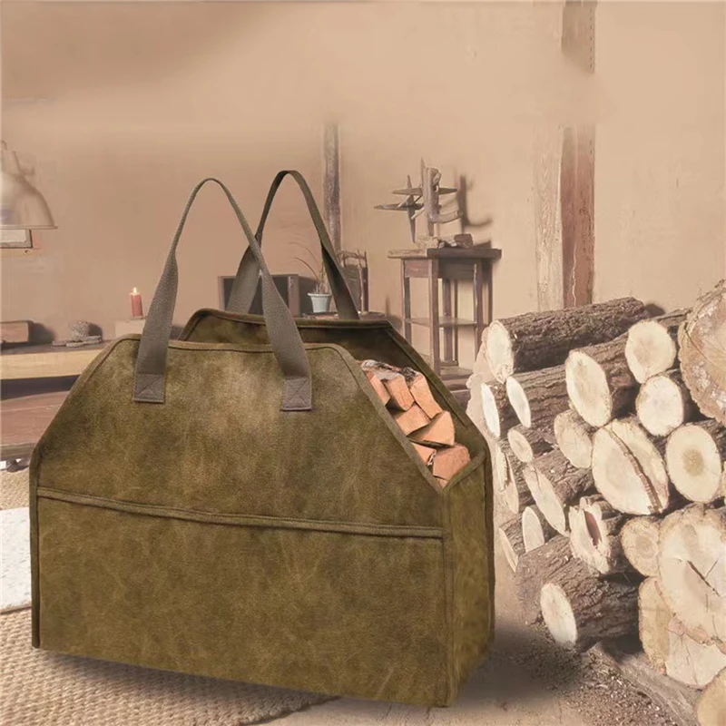 Log Storage Holder Carrier Canvas Firewood Bag Durable Fire Wood Tote Outdoor Portable Organizer 2