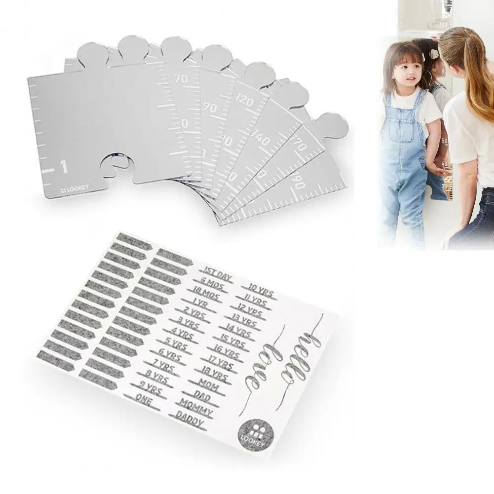 7Pcs/Set Acrylic Mirror Kids Growth Chart Children Room Boys Girls Wall Hanging Splicing Height Measurement Ruler