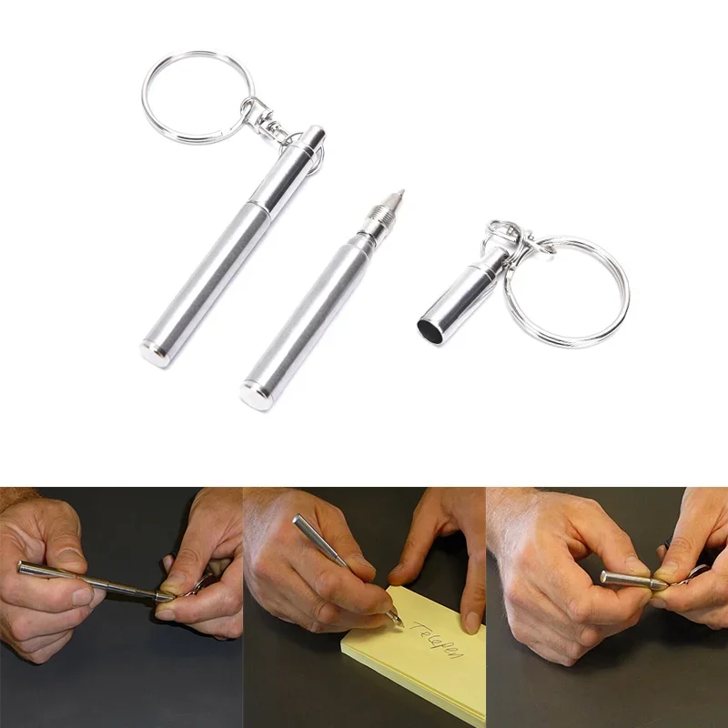Keychain Tool Portable Mini Key Ring Stainless Steel Telescopic Pen Telescoping Ballpoint Pens Outdoor Sports Camping Supplies