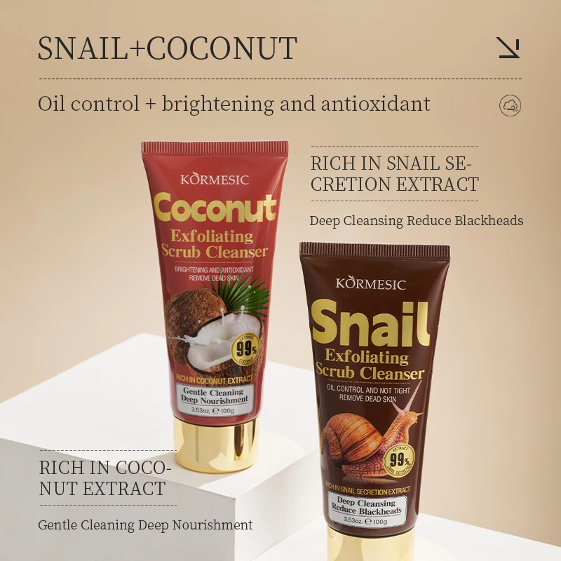 Snail Exfoliating Scrub Cleanser Oil Control and Not Tight Remove Dead Skin Aloe Vera Delicate Smooth Coconut Brightening 4