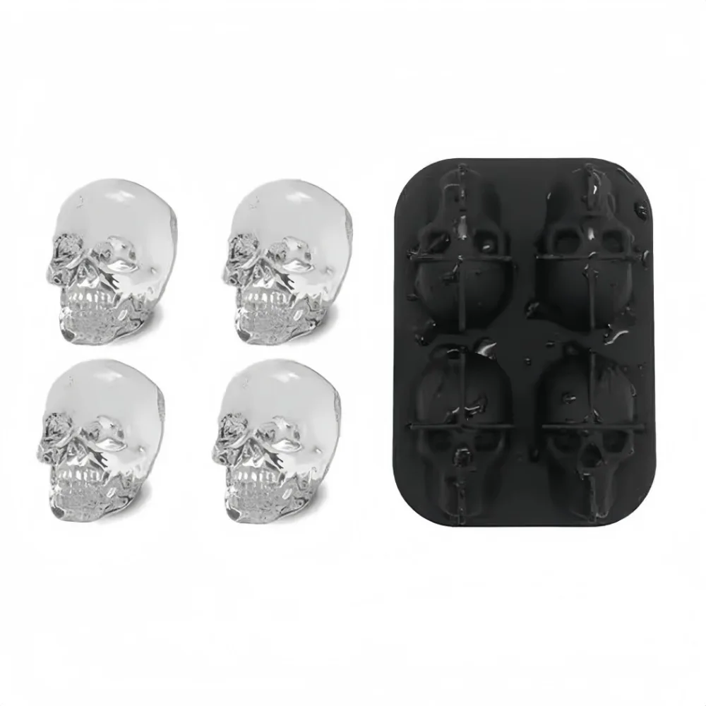3D Stereoscopic Skull Ice Grid Four Link Silicone Ice Box Halloween Home Party Red Wine DIY Chocolate Soap Mold Kitchen Supplies
