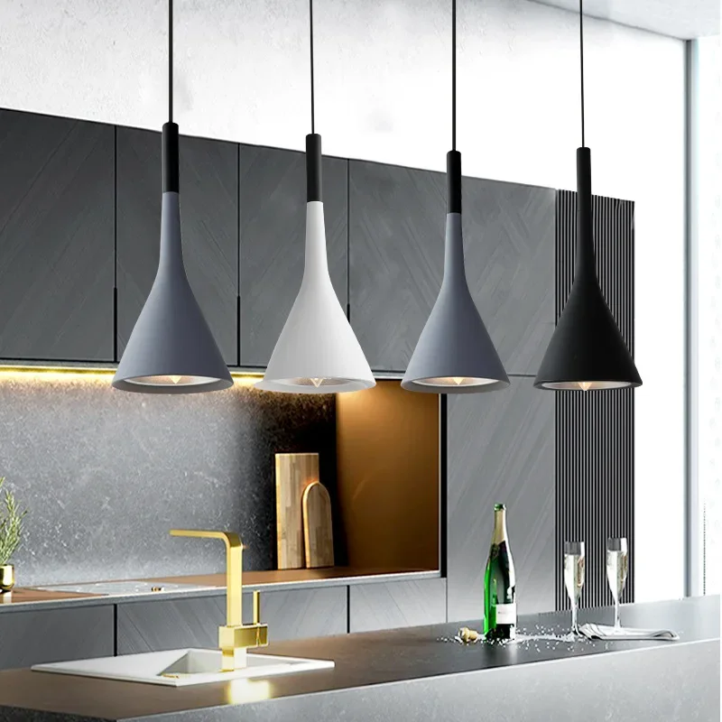 

Modern Led Pendant Lights Black White Kitchen Island Fixtures Bedroom Table Dining Room Hanging Lamp Lampshade Home Chandeliers