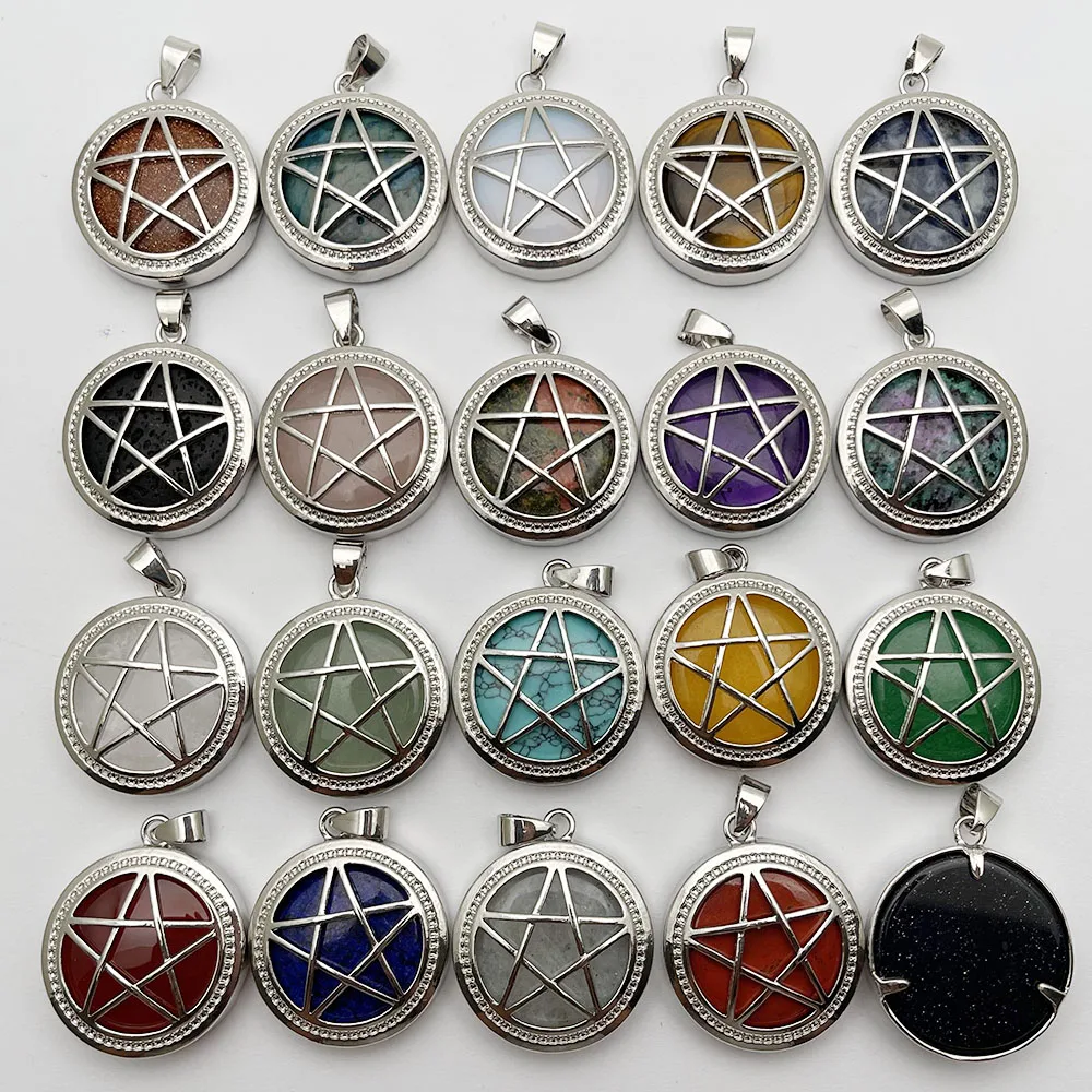 fashion Hollowed Pentagram Natural Gem Stone amethyst Crystal necklace Pendant Jewelry Making Accessories 20pc