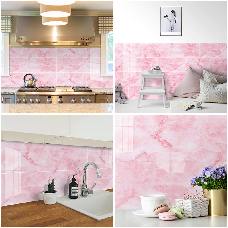10 Pannelli Adesivi Effetto Marmo Rosa Per Pareti, Piastrelle Autoadesive In PVC Ispessito 30x30 Cm Per Cucina E Bagno (9,7 M²) - 5