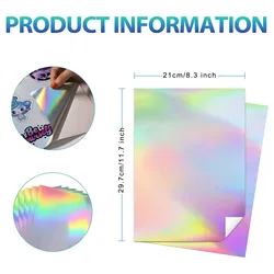 Holographic Waterproof Glossy Sticker Paper - 10 Sheets of Quick-Dry Vinyl (Rainbow)