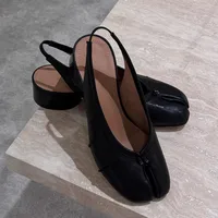 Escarpins en cuir souple à bout fendu pour femmes, chaussures de Ballet décontractées et confortables à talons bas de 3.5cm, à la mode, printemps été 2025 3