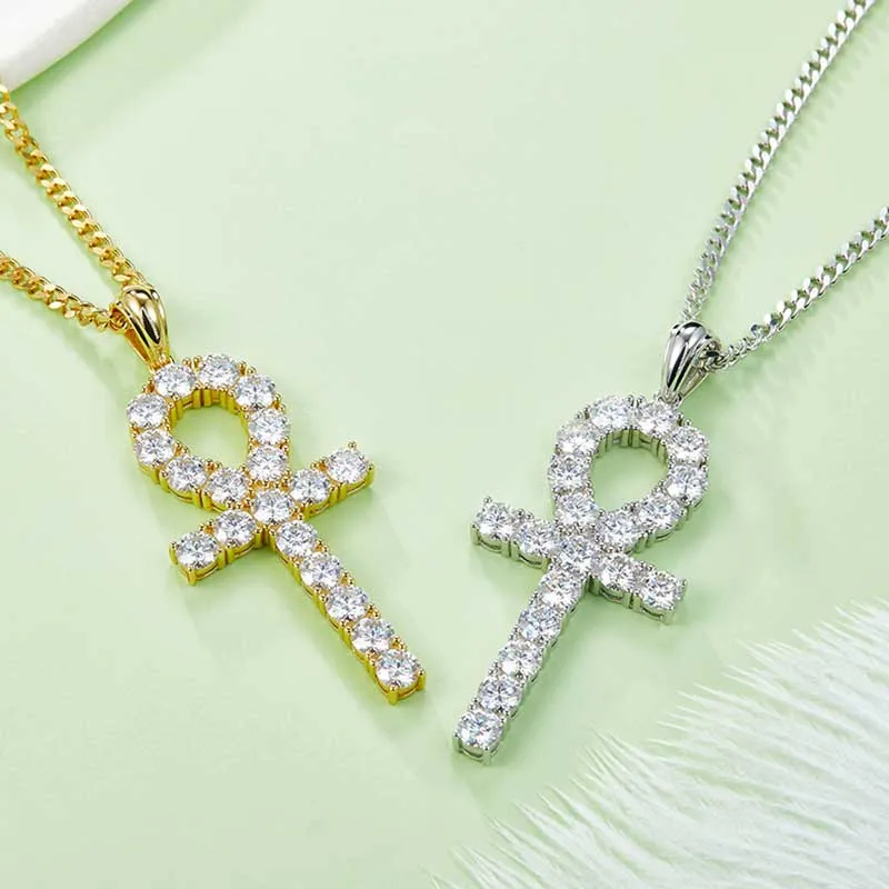 

Full 5mm Moissanite Cross Pendant Necklace Women Men 925 Sterling Silver D Color VVS1 Moissanite Diamond Charm Necklace Gift