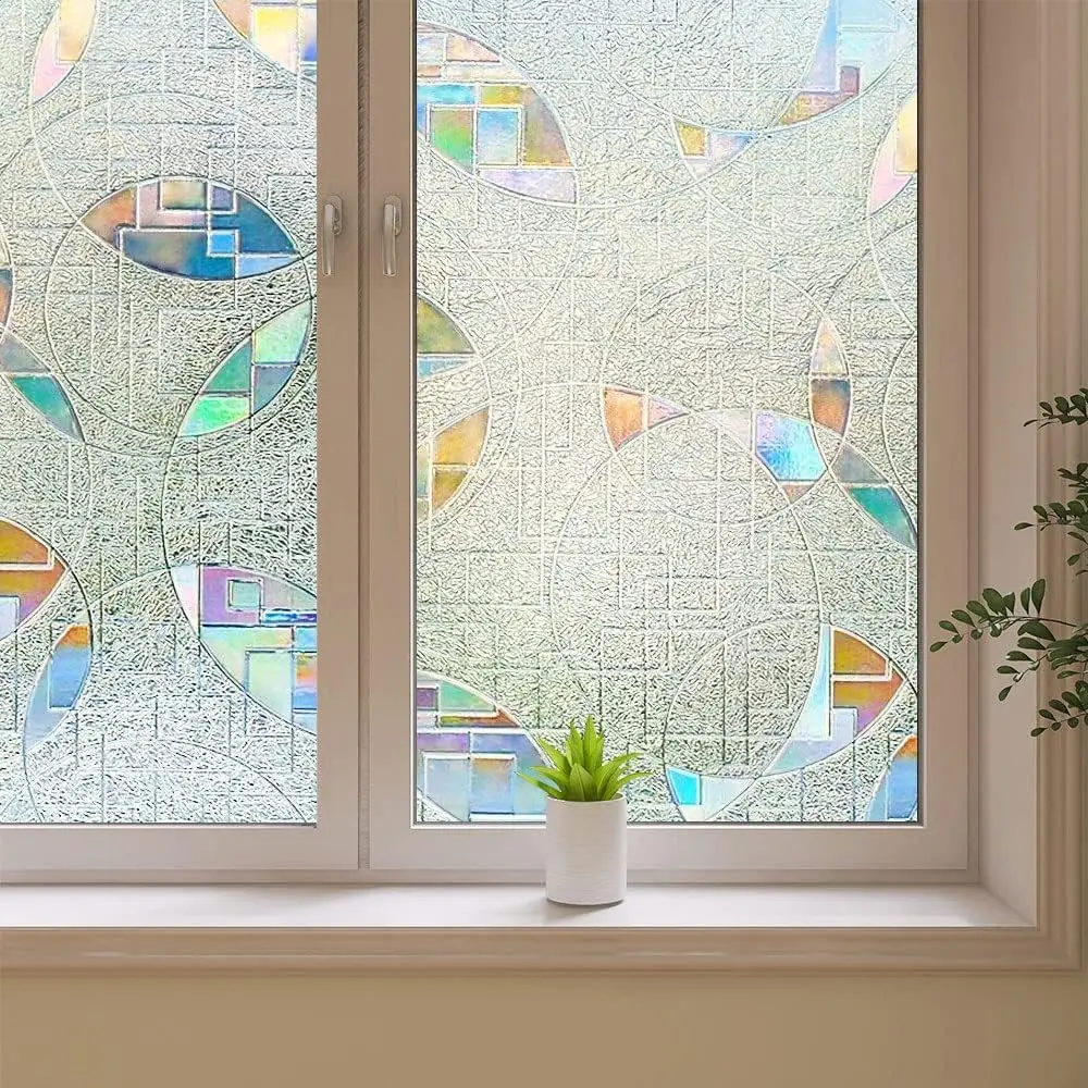 Window Film Window Privacy Film Window Sticker Privacy Window Film Stained Glass Film Static Cling Decorative Removable Vinyl Window Tint UV Blocking Sticker for Home Office