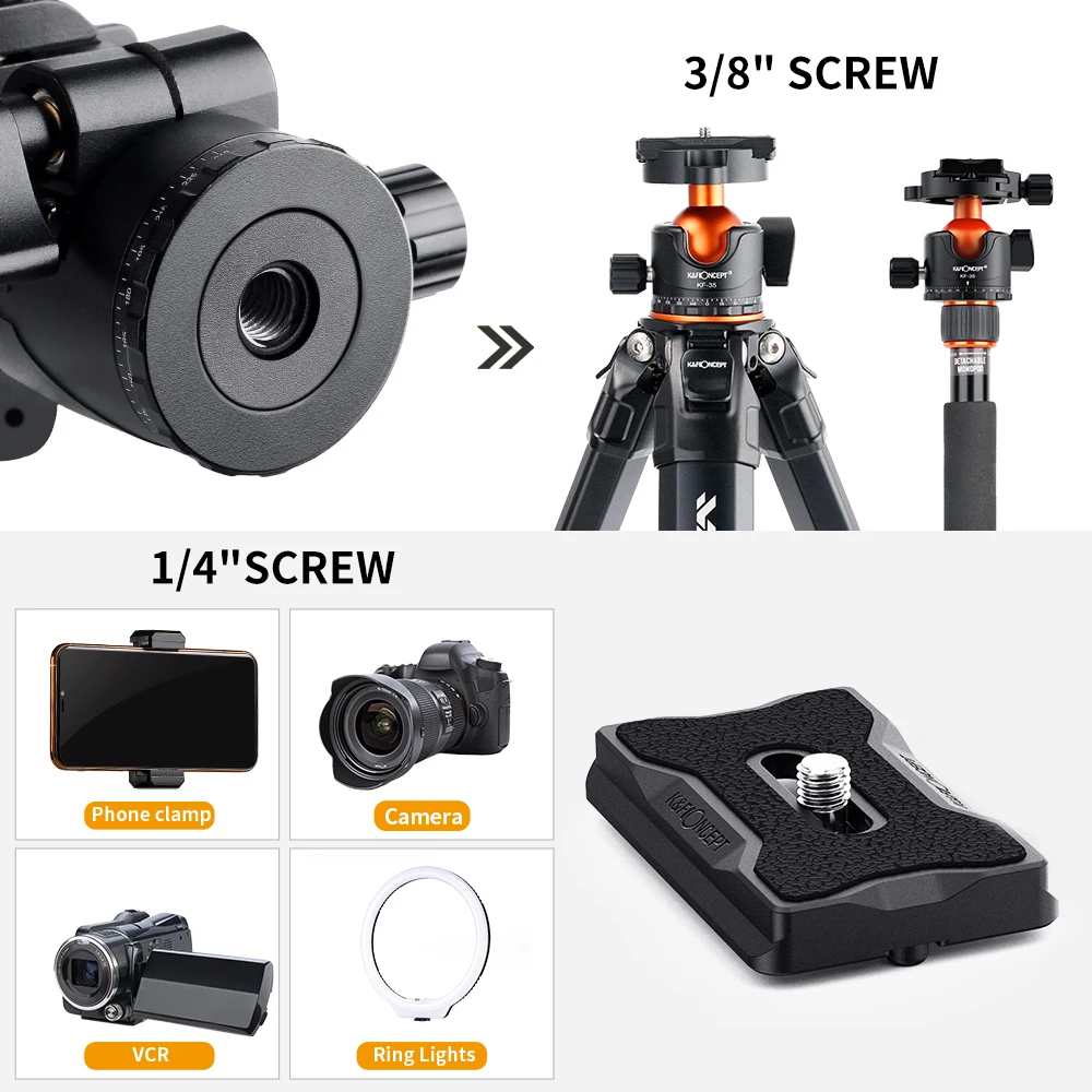 Tripod Ball Head Camera Head Adapter K&F CONCEPT BH-35L Ballhead Tripod Mount Adapter 35mm Large Ball Head Adapter QR Plate 1/4inch Aluminium Alloy 15kg Payload