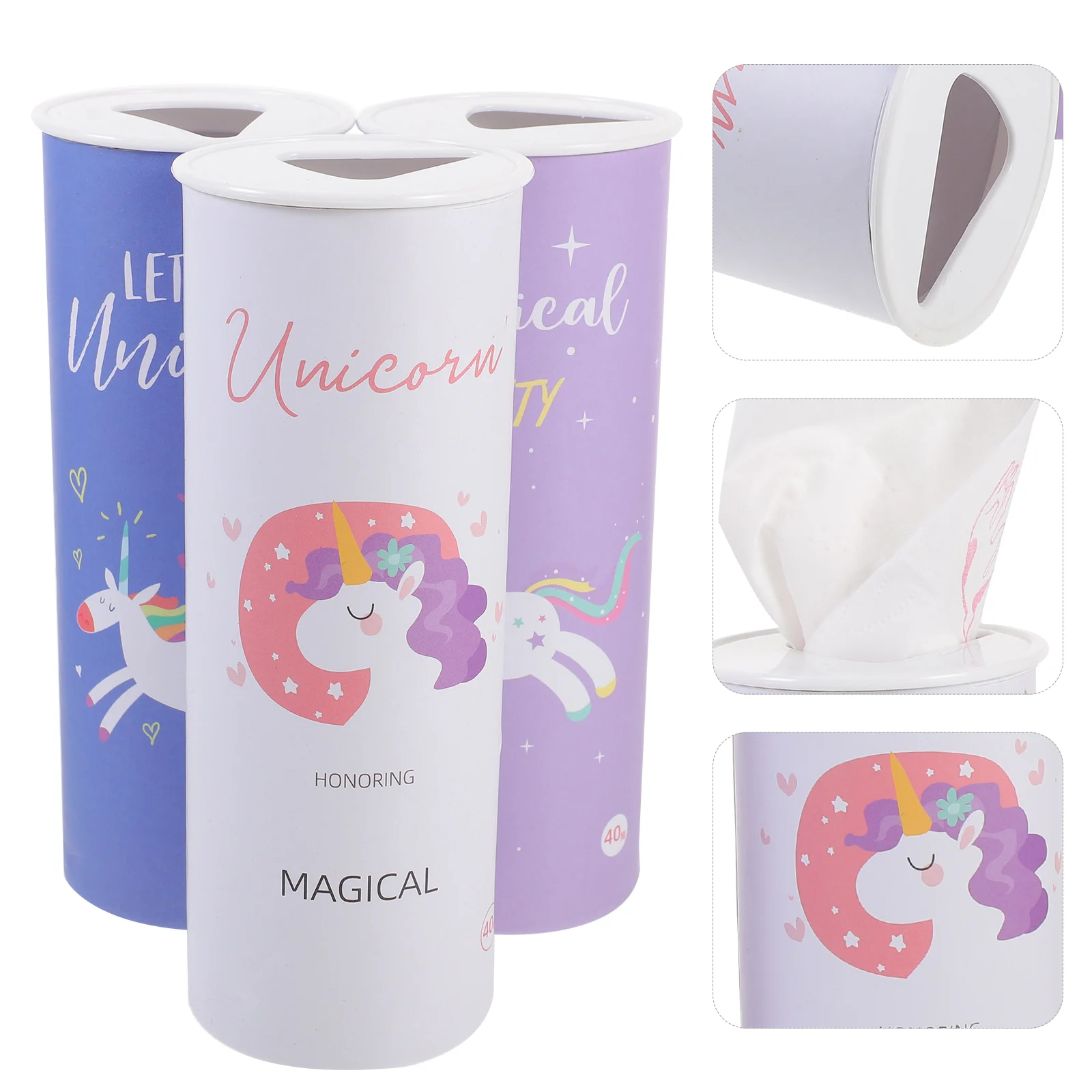 3 Pcs Car Decor Napkins Adorable Colorful Cartoon Paper Cylinder Unicorn Decorative Tissue Party Dinner Table Holiday Travel