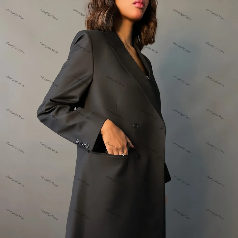 High End Black Double Breasted Luxury Abaya Blazer Women Suits Peak Lapel Chic Dubai Long Jacket 1 Piece Formal Business Outfits 3