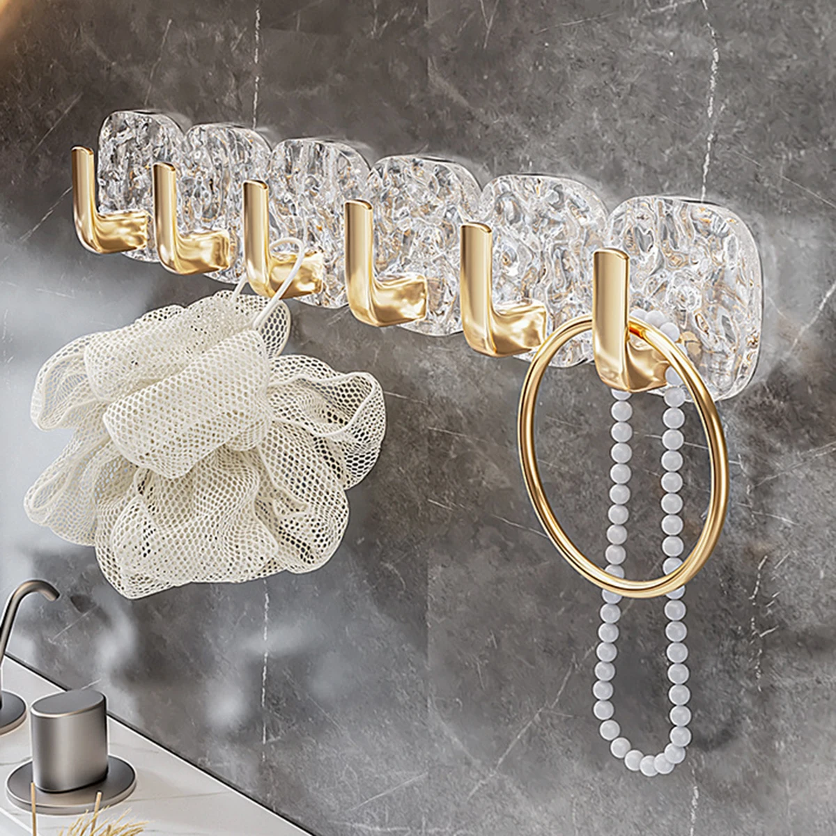 Bathroom Wall Hook Home Storage Hooks Glacier Pattern Kitchen Hook Hanging Without Marks Hole Free Door Back Adhesive