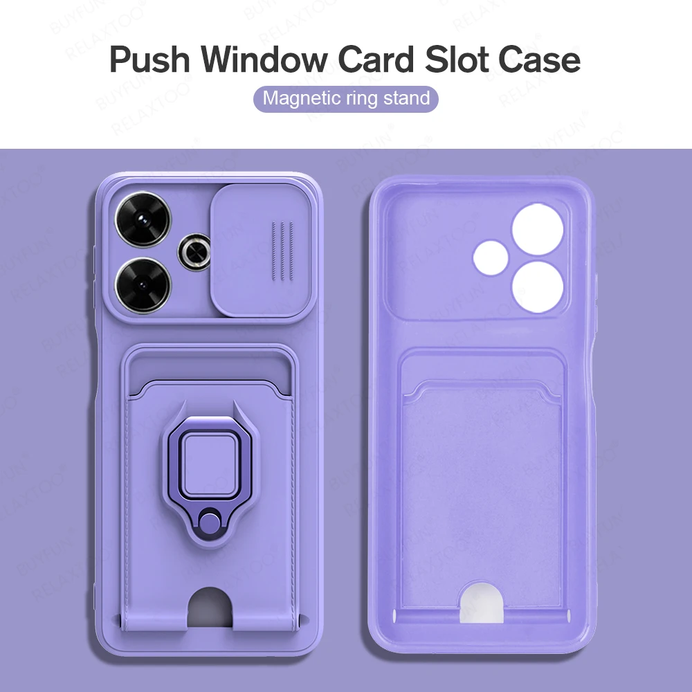 For Xiaomi Redmi 13 4G Push Pull Camera Phone Case Car Magnetic Ring Stand Soft Back Cover