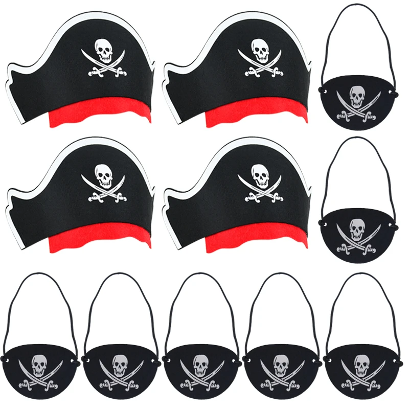 1/3/6pcs Halloween Felt Hat Print Skull Children / Adult Pirate Captain Ghost Festival Cap Cosplay Costume Party Decoration Prop