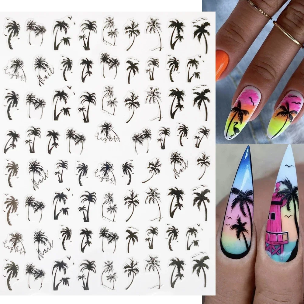 1pcs summer Coconut tree nail stickers designer leaf nail art decorations Fruits Orange Sliders cherry nails decals in bundles
