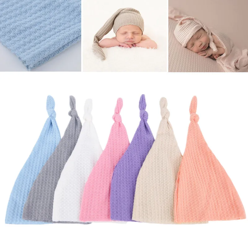 

Вязаный пуловер для фотосъемки новорожденных, шапка с узелком, однотонная шапочка для фотосъемки младенцев, реквизит для фотосъемки младен...