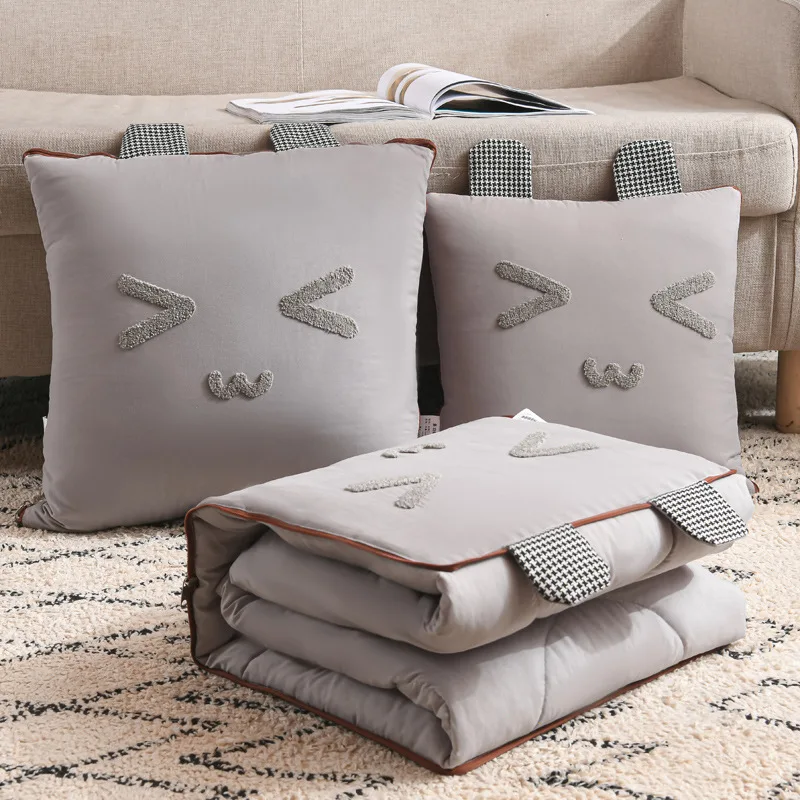 2 In 1 Pillow Travel Blanket Polyester Fiber Quilt Cute Cartoon Throw Pilow Home Office Car Cushion Blanket Home Sofa Decoration 