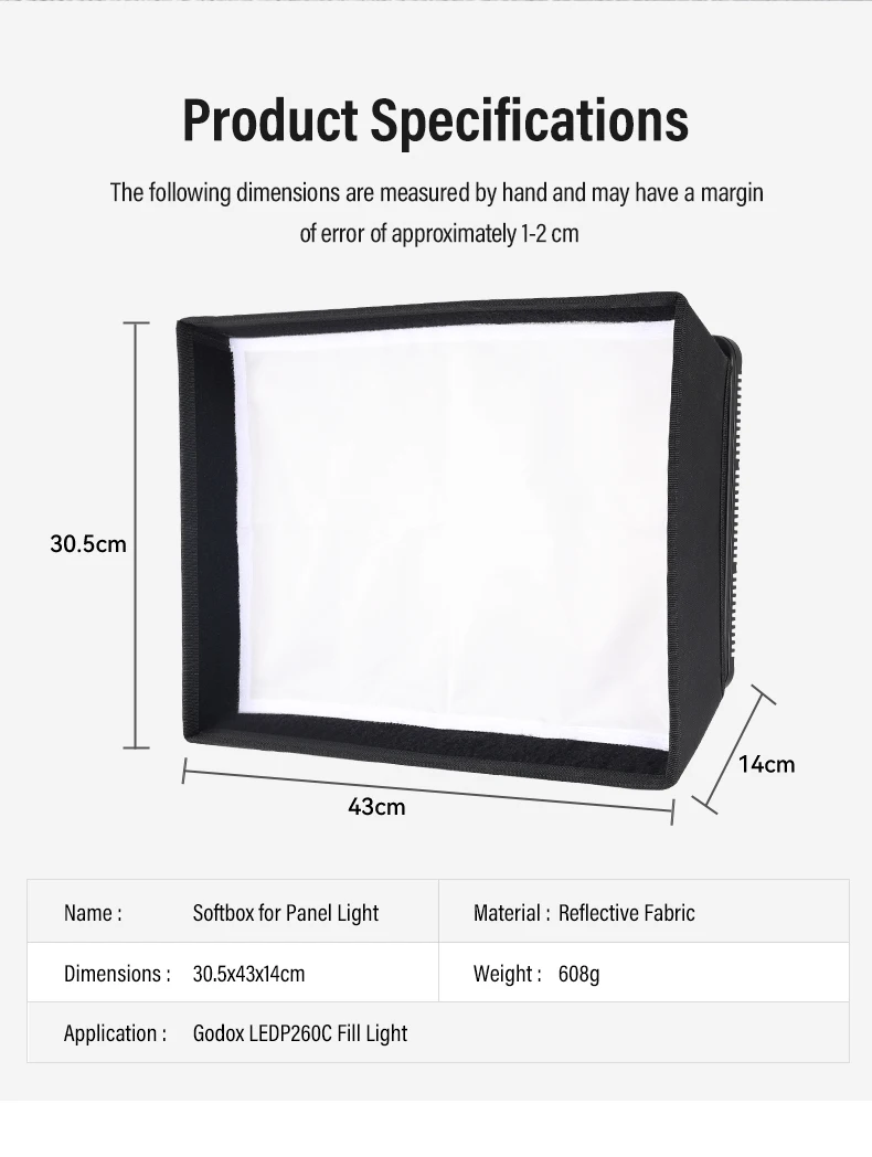 Foldable Softbox for Godox LEDP260C Video Light Portable Softbox Diffuser with H
