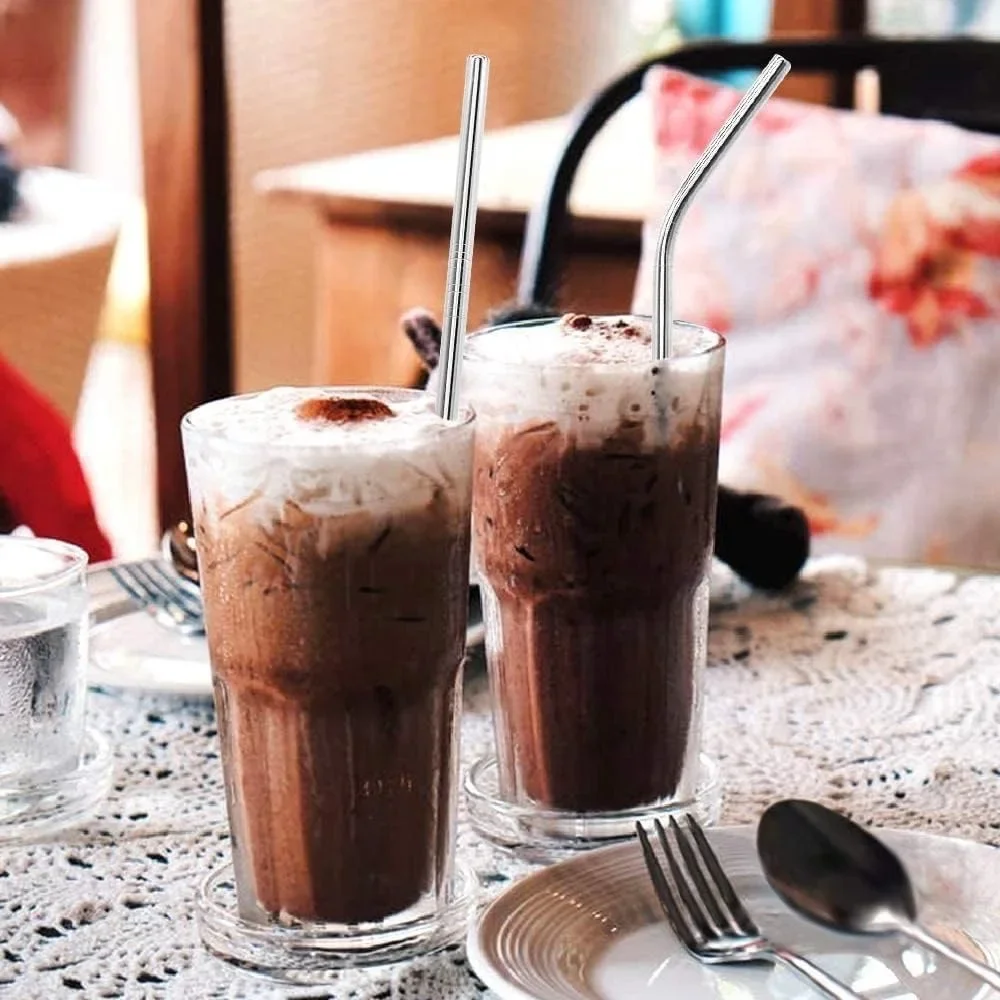 Stainless Steel Reusable Drinking Straw Set - Silver