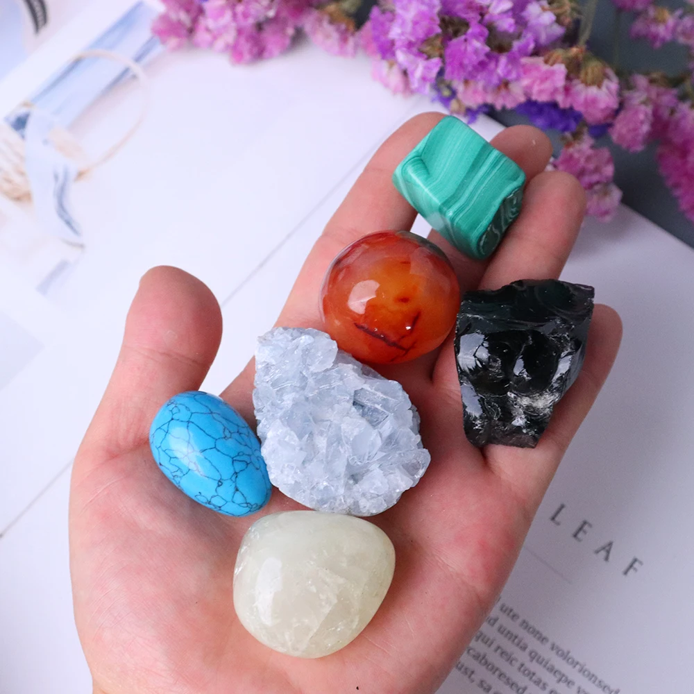 6-teiliges natürliches Kristall-Set für Angstzustände, Stress, Energie, Quarz, Heilung, Edelstein-Dekoration, verbessert die Gesundheit, Geschenk – Detail 4