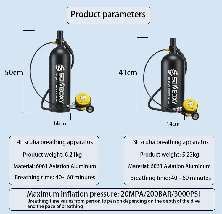 4L Scuba Diving Cylinder Oxygen Tank Set Snorkeling Respirator Fish Gill Oxygen