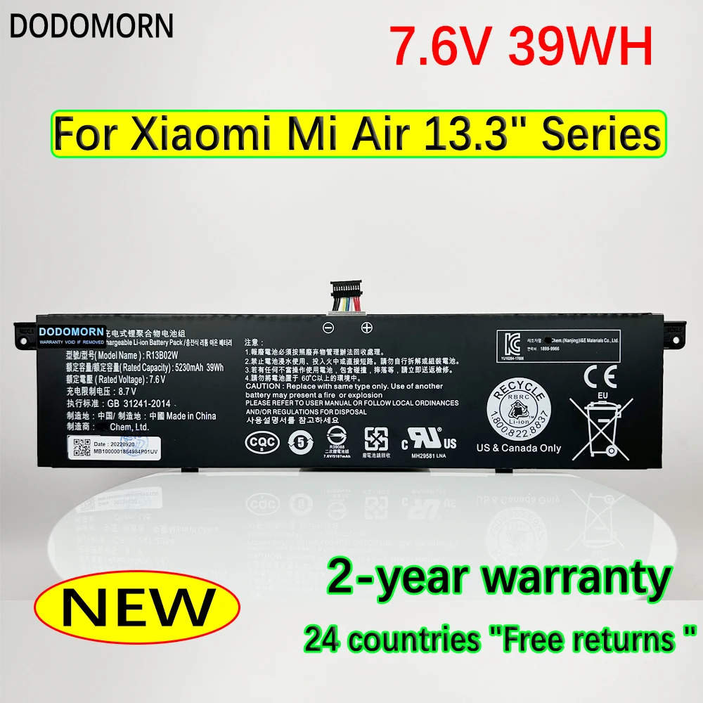 

DODOMORN Новый R13B02W 39WH Аккумулятор для ноутбука Xiaomi Mi Air 13,3 дюймов, планшетный ПК R13B01W, высокое качество с номером отслеживания