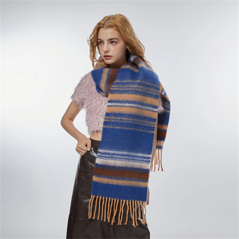 

Women‘s Thick Warm Clashing Stripes Scarf Ladies Imitation Cashmere Long Scarves Unisex Winter Knitting Wool Shawl Wraps hijab