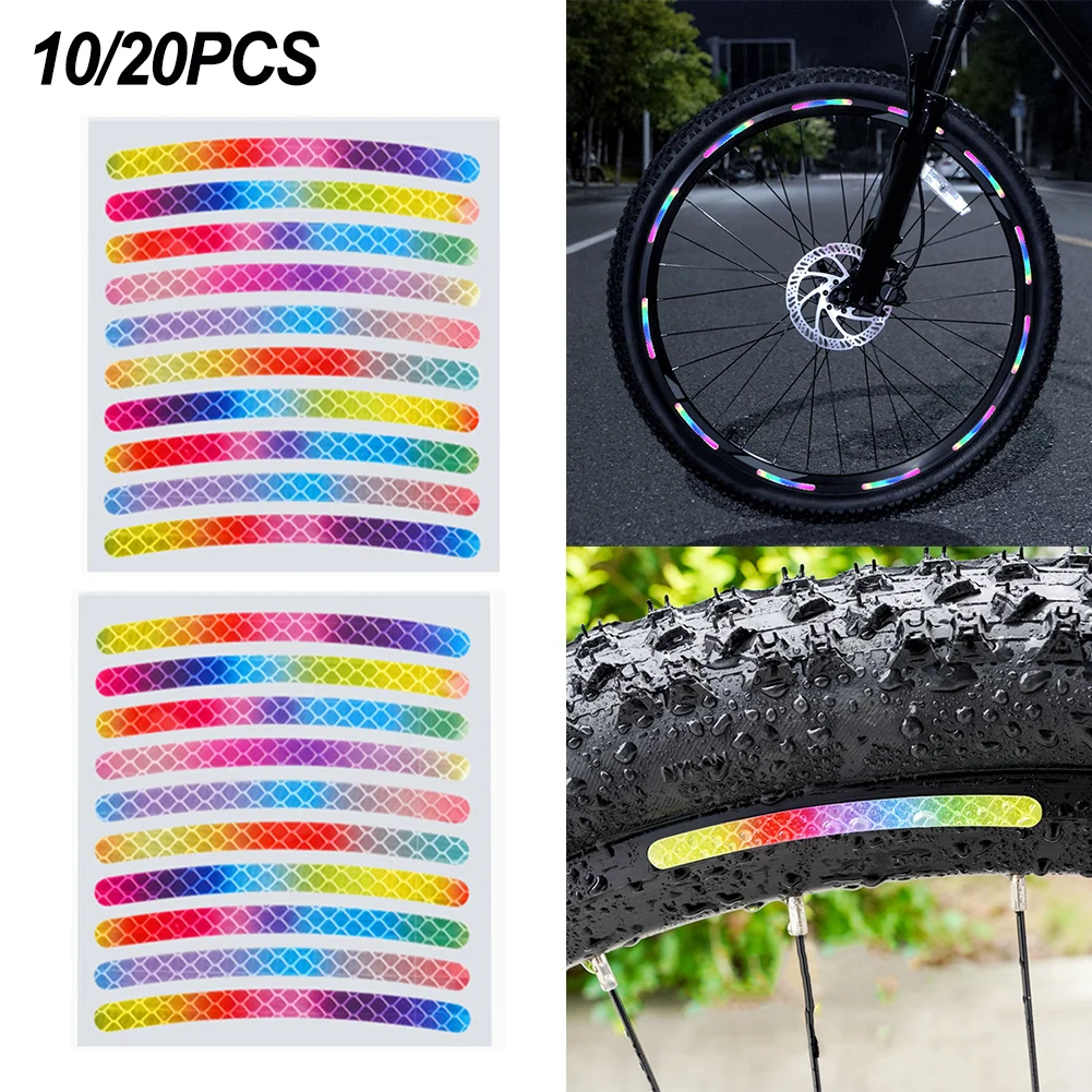 

10/20Pcs Rainbow Reflective Sticker For Bike Wheels Night Glow Sticker For Car Motocycle Night Safety Warning Bicycle Stickers