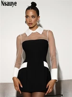 Nsauye Nouvelle Robe de Soirée Élégante et Sexy en Maille Transparente à Manches Longues pour Femme, Mini Robe Moulante pour Club de Nuit, Robe d'Automne 22 1