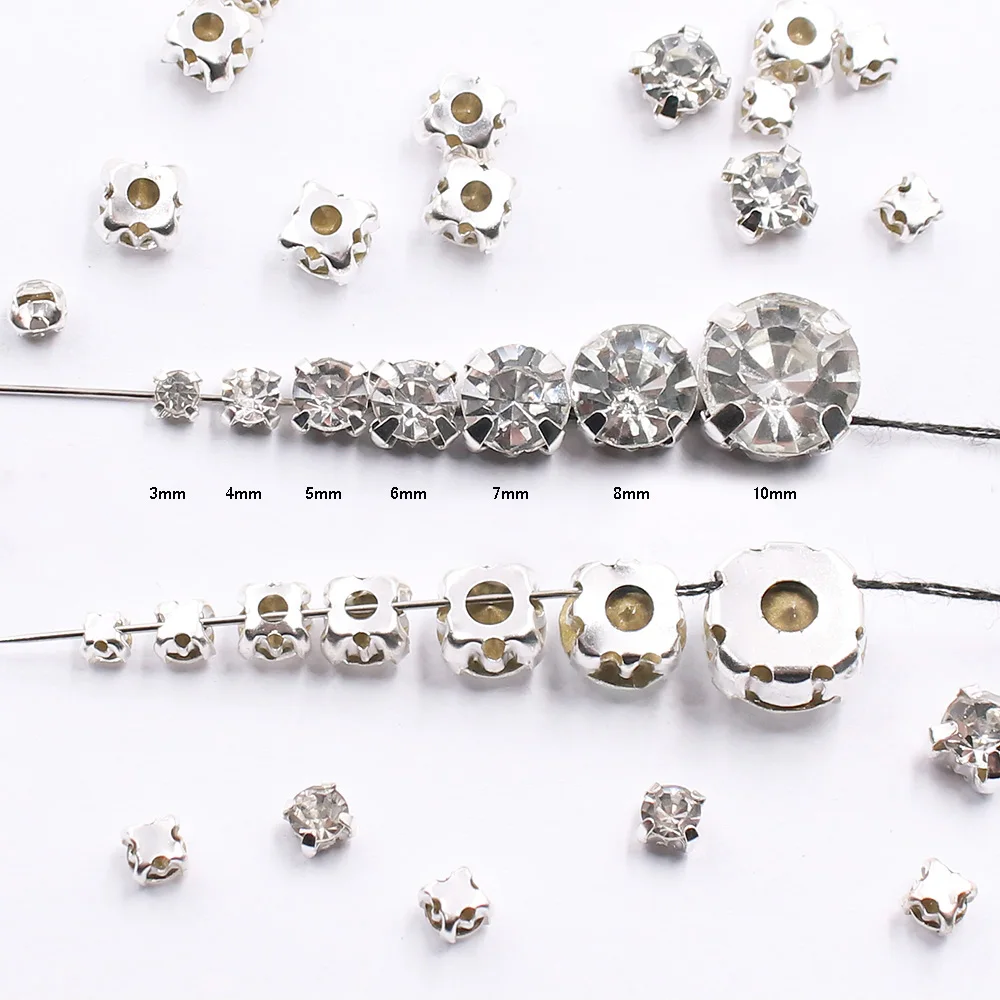 Description Picture 6 of item3mm-8mm Claw Cup Sewing Rhinestones Strass Flatback Crystas Stones Silver Base Sew On Rhinestones For Clothes Needlework Gems
