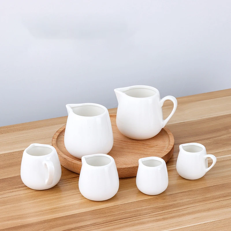 Milk, Mini Creamer Pitcher, Multifunctional Ceramic Cream Jugs, Porcelain Creamer with Handle, for Party Decor Coffee and Tea Sugar, White