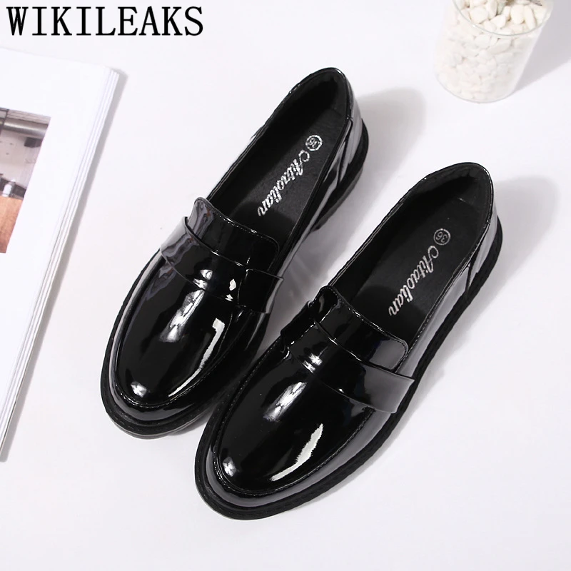 Women Oxford Shoes Leather Mary Jane Shoes Patent Leather Loafers Slip On