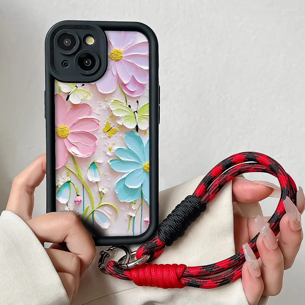 Daisy Flower Wrist Chain Shockproof Case with Lanyard Strap