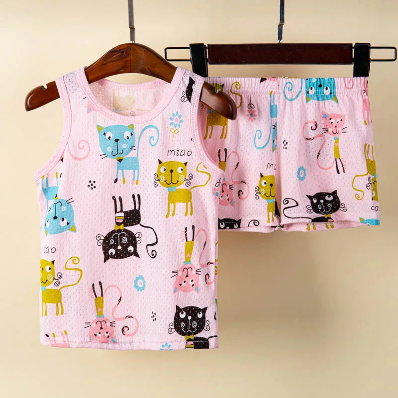 1 to 10 Years Summer Vest Boys Pajamas Sets Animal Cartoon Children's Dinosaur Pyjamas Sleepwear Kids Pijamas Toddler Girls Suit