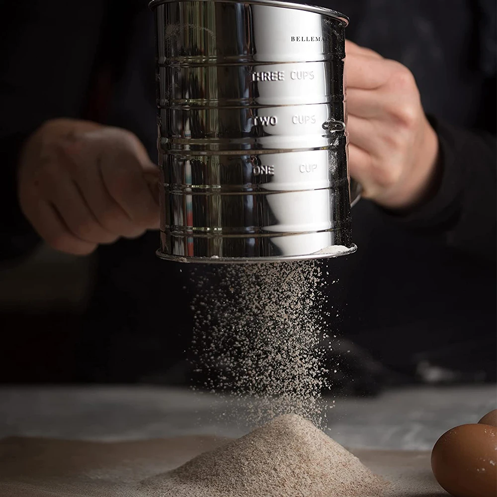Stainless Steel Flour Sifter For Baking Powdered Sugar Shaker/Dispenser With Rotary Hand Flour Strainer Pastry Tools 0982 flour sifter baking tools powder sugar shaker