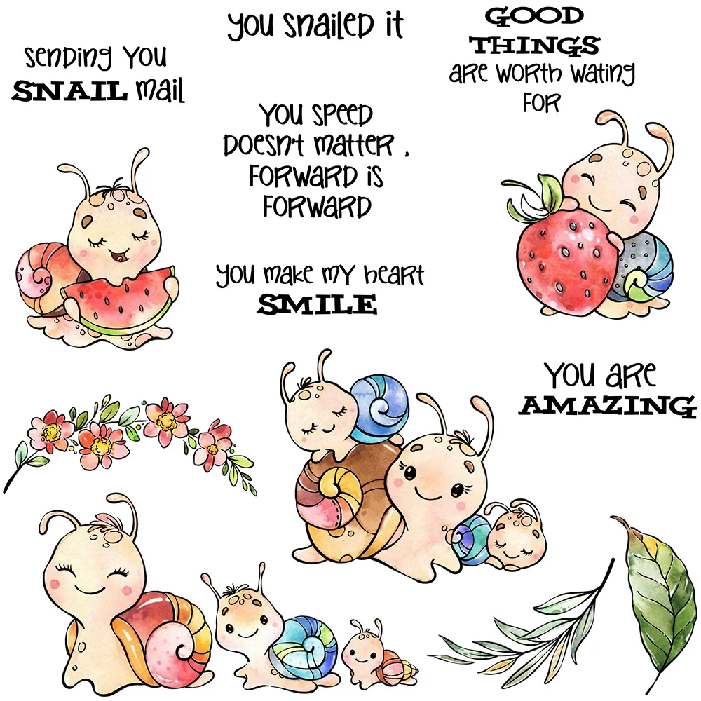 Mangocraft-귀여운 다채로운 달팽이 금속 절단 다이, 클리어 스탬프 DIY..