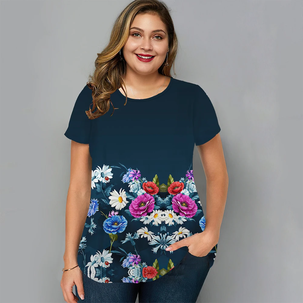 Floral T Shirt Für Frauen Übergroßen Y2k Mädchen Kleidung O Hals Mode Kurzarm Bluse Sommer Neue Streetwear Weibliche Casual tops