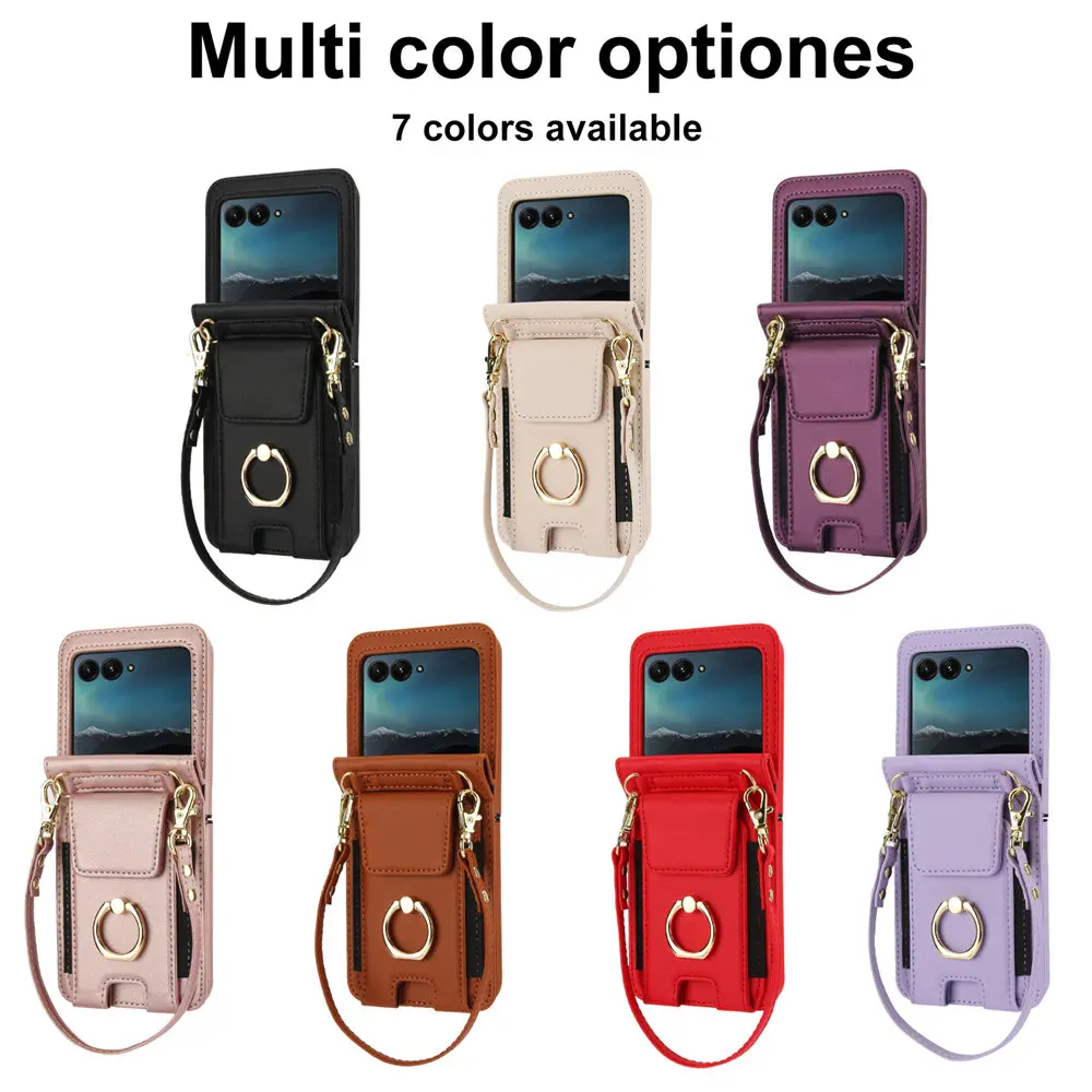 Crossbody Leather Case with Ring Holder, Bracelet, Card Slot, and Long Lanyard – Wallet Cover