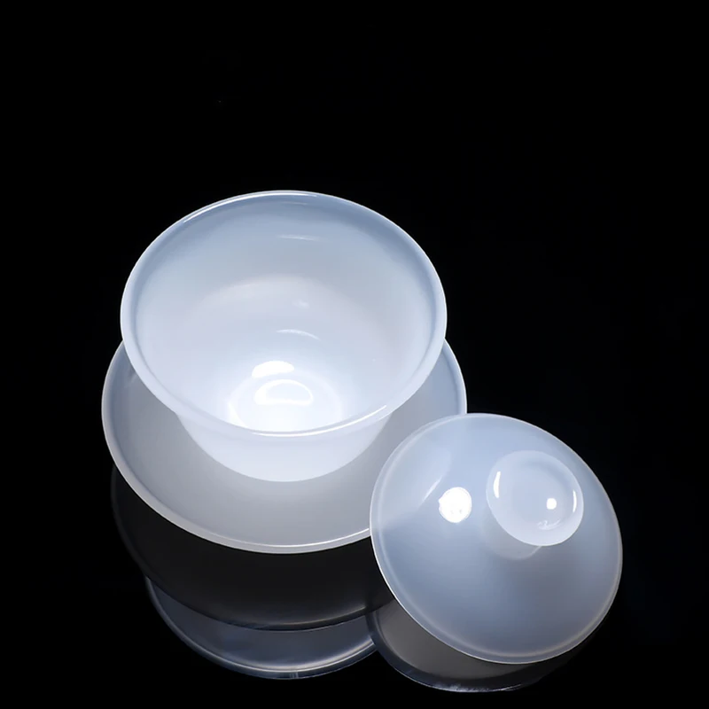 White Porcelain Jade Porcelain Teacup Cover Bowl Sancai Tea Bowl Small Glass Imitation Jade Glass Glazed Kungfu Tea Set Gift