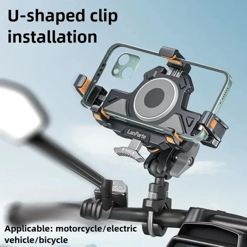 15W Metal Shockproof Motorcycle Phone Holder 4 Vibration Dampener Wireless Charger Fast Charging Motorbike Bicycle Bike Stand