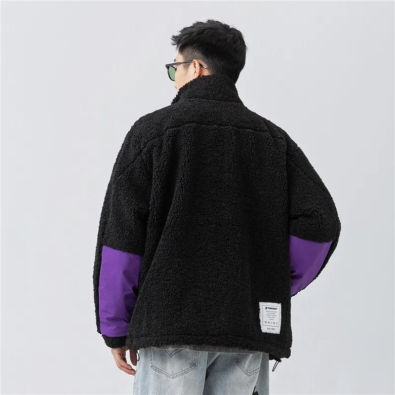 Men's Heating Plush Cold Jacket Y2k 2023 Winter Lamb Fleece Parkas Coat for Women Stand Collar Thick Short Padded Couple Jacket 5