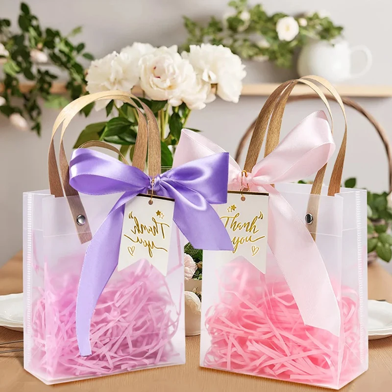 Sacchetti regalo trasparenti da 10 pezzi con manici sacchetti avvolgenti in Pvc sacchetti riutilizzabili borsa per imballaggio di caramelle per feste di compleanno di nozze per gli ospi