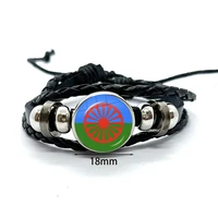 Gypsy Flag Romani Peoples Flag Leather Bracelets Glass Dome Snap Button Bracelet & Bangles Fashion Women Men Jewelry 1