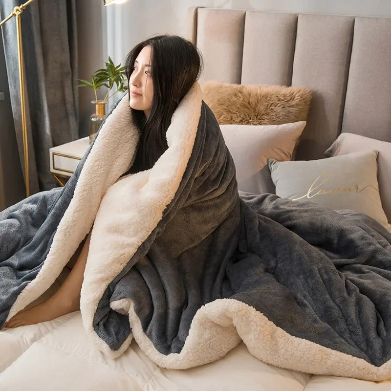양모 던지기 담요, 따뜻한 겨울 침대 담요, 양면 퀸 이불 커버, 캠핑 더블 침대 커버 침대보
